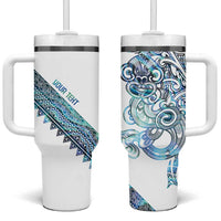 Kahui Whetu Paua shell Kowhaiwhai Taniko Personalised Tumbler With Handle Taniwha Maori Tribal Style LT9 One Size: 40 oz Blue - Polynesian Pride