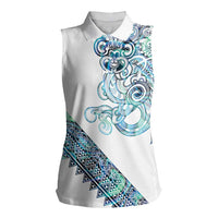Kahui Whetu Paua shell Kowhaiwhai Taniko Personalised Women Sleeveless Polo Shirt Taniwha Maori Tribal Style
