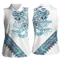Kahui Whetu Paua shell Kowhaiwhai Taniko Personalised Women Sleeveless Polo Shirt Taniwha Maori Tribal Style