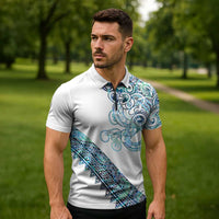 Kahui Whetu Paua shell Kowhaiwhai Taniko Personalised Zipper Polo Shirt Taniwha Maori Tribal Style