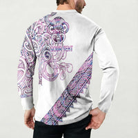 Mawhero Paua shell Kowhaiwhai Taniko Personalised Button Sweatshirt Taniwha Maori Tribal Style