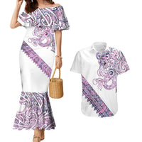 Mawhero Paua shell Kowhaiwhai Taniko Personalised Couples Matching Mermaid Dress and Hawaiian Shirt Taniwha Maori Tribal Style LT9 Pink - Polynesian Pride