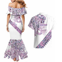 Mawhero Paua shell Kowhaiwhai Taniko Personalised Couples Matching Mermaid Dress and Hawaiian Shirt Taniwha Maori Tribal Style LT9 - Polynesian Pride