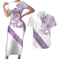Mawhero Paua shell Kowhaiwhai Taniko Personalised Couples Matching Short Sleeve Bodycon Dress and Hawaiian Shirt Taniwha Maori Tribal Style LT9 Pink - Polynesian Pride