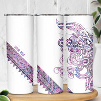 Mawhero Paua shell Kowhaiwhai Taniko Personalised Skinny Tumbler Taniwha Maori Tribal Style