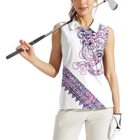 Mawhero Paua shell Kowhaiwhai Taniko Personalised Women Sleeveless Polo Shirt Taniwha Maori Tribal Style