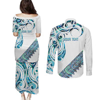 Kahui Whetu Paua shell Kowhaiwhai Taniko Personalised Couples Matching Puletasi and Long Sleeve Button Shirt Turtle Tattoo Maori Tribal Style