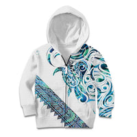 Kahui Whetu Paua shell Kowhaiwhai Taniko Personalised Kid Hoodie Turtle Tattoo Maori Tribal Style LT9 Zip Hoodie Blue - Polynesian Pride