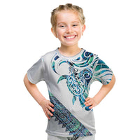 Kahui Whetu Paua shell Kowhaiwhai Taniko Personalised Kid T Shirt Turtle Tattoo Maori Tribal Style LT9 Blue - Polynesian Pride