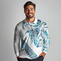 Kahui Whetu Paua shell Kowhaiwhai Taniko Personalised Long Sleeve Polo Shirt Turtle Tattoo Maori Tribal Style