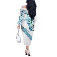 Kahui Whetu Paua shell Kowhaiwhai Taniko Personalised Off The Shoulder Long Sleeve Dress Turtle Tattoo Maori Tribal Style