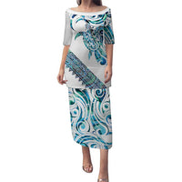 Kahui Whetu Paua shell Kowhaiwhai Taniko Personalised Puletasi Turtle Tattoo Maori Tribal Style LT9 Long Dress Blue - Polynesian Pride
