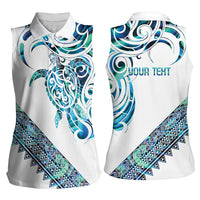 Kahui Whetu Paua shell Kowhaiwhai Taniko Personalised Women Sleeveless Polo Shirt Turtle Tattoo Maori Tribal Style
