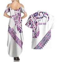 Mawhero Paua shell Kowhaiwhai Taniko Personalised Couples Matching Summer Maxi Dress and Hawaiian Shirt Turtle Tattoo Maori Tribal Style