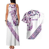Mawhero Paua shell Kowhaiwhai Taniko Personalised Couples Matching Tank Maxi Dress and Hawaiian Shirt Turtle Tattoo Maori Tribal Style LT9 - Polynesian Pride
