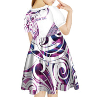 Mawhero Paua shell Kowhaiwhai Taniko Personalised Kid Short Sleeve Dress Turtle Tattoo Maori Tribal Style