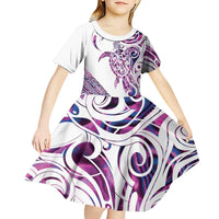 Mawhero Paua shell Kowhaiwhai Taniko Personalised Kid Short Sleeve Dress Turtle Tattoo Maori Tribal Style