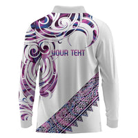 Mawhero Paua shell Kowhaiwhai Taniko Personalised Long Sleeve Polo Shirt Turtle Tattoo Maori Tribal Style