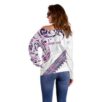 Mawhero Paua shell Kowhaiwhai Taniko Personalised Off Shoulder Sweater Turtle Tattoo Maori Tribal Style LT9 - Polynesian Pride