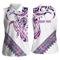 Mawhero Paua shell Kowhaiwhai Taniko Personalised Women Sleeveless Polo Shirt Turtle Tattoo Maori Tribal Style