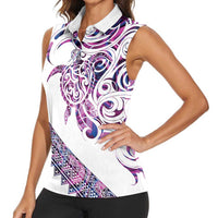 Mawhero Paua shell Kowhaiwhai Taniko Personalised Women Sleeveless Polo Shirt Turtle Tattoo Maori Tribal Style