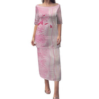 Breast Cancer Awareness Family Matching Puletasi and Hawaiian Shirt Maile Pikake Lokelani Crown Flower Lei Inspired LT9 Mom's Dress Pink - Polynesian Pride