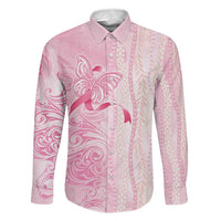 Breast Cancer Awareness Family Matching Tank Maxi Dress and Hawaiian Shirt Maile Pikake Lokelani Crown Flower Lei Inspired LT9 Dad's Shirt - Long Sleeve Pink - Polynesian Pride