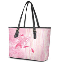 Breast Cancer Awareness Leather Tote Bag Maile Pikake Lokelani Crown Flower Lei Inspired LT9 - Polynesian Pride