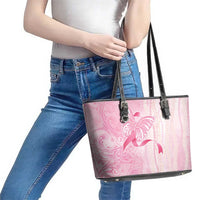 Breast Cancer Awareness Leather Tote Bag Maile Pikake Lokelani Crown Flower Lei Inspired LT9 - Polynesian Pride