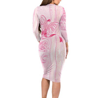 Breast Cancer Awareness Long Sleeve Bodycon Dress Maile Pikake Lokelani Crown Flower Lei Inspired LT9 - Polynesian Pride