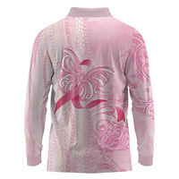 Breast Cancer Awareness Long Sleeve Polo Shirt Maile Pikake Lokelani Crown Flower Lei Inspired LT9 - Polynesian Pride
