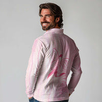 Breast Cancer Awareness Long Sleeve Polo Shirt Maile Pikake Lokelani Crown Flower Lei Inspired LT9 - Polynesian Pride