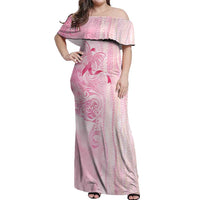 Breast Cancer Awareness Off Shoulder Maxi Dress Maile Pikake Lokelani Crown Flower Lei Inspired LT9 Women Pink - Polynesian Pride
