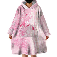 Breast Cancer Awareness Wearable Blanket Hoodie Maile Pikake Lokelani Crown Flower Lei Inspired LT9 - Polynesian Pride
