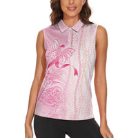 Breast Cancer Awareness Women Sleeveless Polo Shirt Maile Pikake Lokelani Crown Flower Lei Inspired