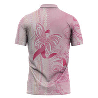 Breast Cancer Awareness Zipper Polo Shirt Maile Pikake Lokelani Crown Flower Lei Inspired LT9 - Polynesian Pride