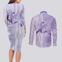 Epilepsy Awareness Couples Matching Long Sleeve Bodycon Dress and Long Sleeve Button Shirt Maile Pikake Lokelani Crown Flower Lei Inspired LT9 - Polynesian Pride