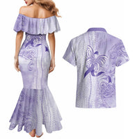 Epilepsy Awareness Couples Matching Mermaid Dress and Hawaiian Shirt Maile Pikake Lokelani Crown Flower Lei Inspired