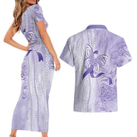 Epilepsy Awareness Couples Matching Short Sleeve Bodycon Dress and Hawaiian Shirt Maile Pikake Lokelani Crown Flower Lei Inspired