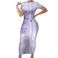 Epilepsy Awareness Family Matching Short Sleeve Bodycon Dress and Hawaiian Shirt Maile Pikake Lokelani Crown Flower Lei Inspired LT9 Mom's Dress Purple - Polynesian Pride