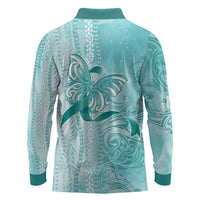 PTSD Awareness Long Sleeve Polo Shirt Maile Pikake Lokelani Crown Flower Lei Inspired