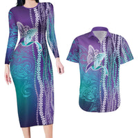 Suicide Prevention Awareness Couples Matching Long Sleeve Bodycon Dress and Hawaiian Shirt Maile Pikake Lokelani Crown Flower Lei Inspired