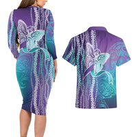 Suicide Prevention Awareness Couples Matching Long Sleeve Bodycon Dress and Hawaiian Shirt Maile Pikake Lokelani Crown Flower Lei Inspired