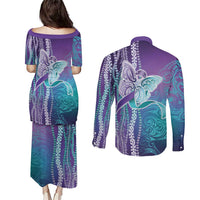 Suicide Prevention Awareness Couples Matching Puletasi and Long Sleeve Button Shirt Maile Pikake Lokelani Crown Flower Lei Inspired LT9 - Polynesian Pride