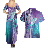 Suicide Prevention Awareness Couples Matching Summer Maxi Dress and Hawaiian Shirt Maile Pikake Lokelani Crown Flower Lei Inspired LT9 - Polynesian Pride