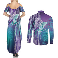 Suicide Prevention Awareness Couples Matching Summer Maxi Dress and Long Sleeve Button Shirt Maile Pikake Lokelani Crown Flower Lei Inspired LT9 - Polynesian Pride