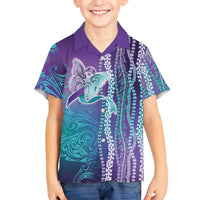 Suicide Prevention Awareness Family Matching Off The Shoulder Long Sleeve Dress and Hawaiian Shirt Maile Pikake Lokelani Crown Flower Lei Inspired LT9 Son's Shirt Multicolor - Polynesian Pride