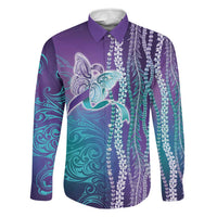Suicide Prevention Awareness Family Matching Summer Maxi Dress and Hawaiian Shirt Maile Pikake Lokelani Crown Flower Lei Inspired LT9 Dad's Shirt - Long Sleeve Multicolor - Polynesian Pride