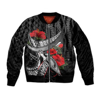Hawaiian Honu Personalized Bomber Jacket Black Tribal Hook Pattern LT9 Unisex Black - Polynesian Pride