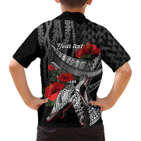 Hawaiian Honu Personalized Family Matching Off Shoulder Maxi Dress and Hawaiian Shirt Black Tribal Hook Pattern